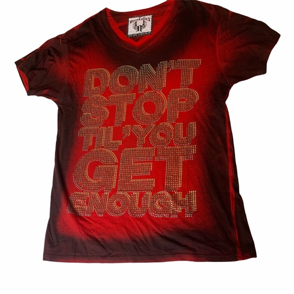 Revolution Women’s Red Graphic Tee Shirt Embellished Disco - Picture 1 of 14